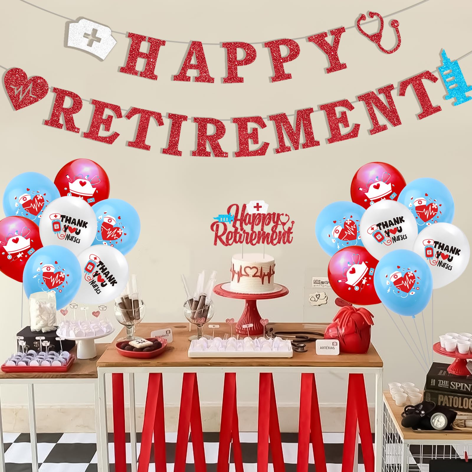 Decorazioni per la pensione dell'infermiera, Happy Retirement Nurse Banner Cake Topper Palloncini, Infermiera Medico Rifornimenti per feste di pensionamento
