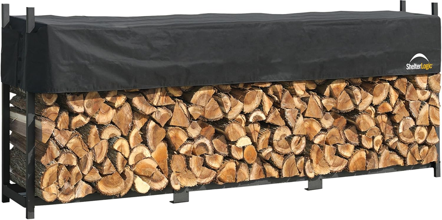 ShelterLogic 12' Ultra-Duty Firewood Rack-in-a-Box Wood Storage with Premium Steel Frame and Adjustable Water-Resistant Cover