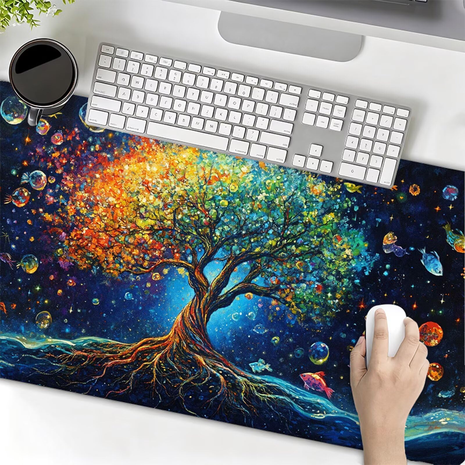 Podkładka pod mysz XXL 1000x500x3mm Podkładka pod mysz Drzewo Życia Podkładka pod mysz Granatowa poprawia precyzję i szybkość, szyte krawędzie, akcesoria do gier, komputer biurowy, praca, komputer Y7