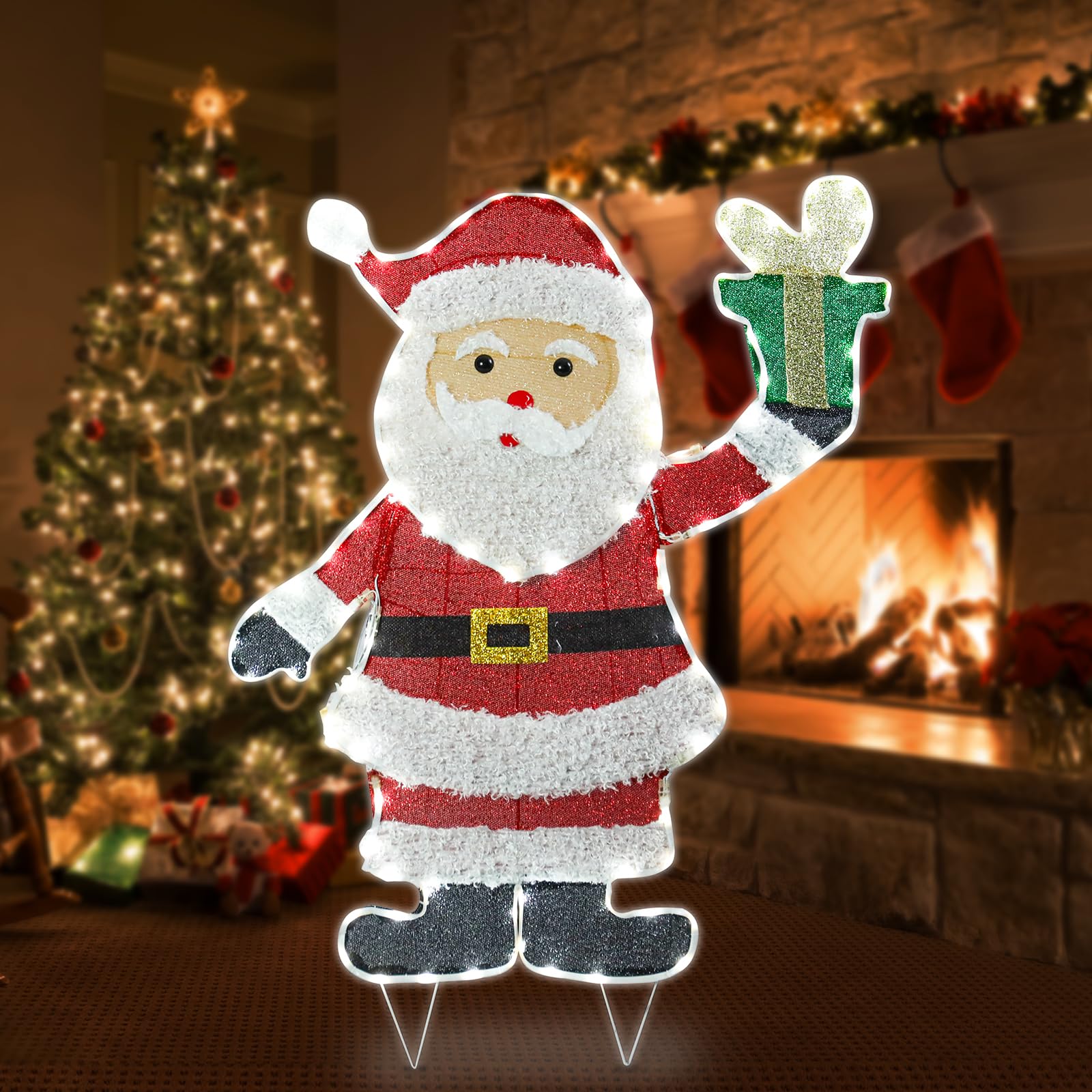 Christmas Outdoor Decoration Lighted Santa Claus Xmas LED Warm Lights Decor Indoor, Outdoor Holiday Decorations for Home, Yard, Garden