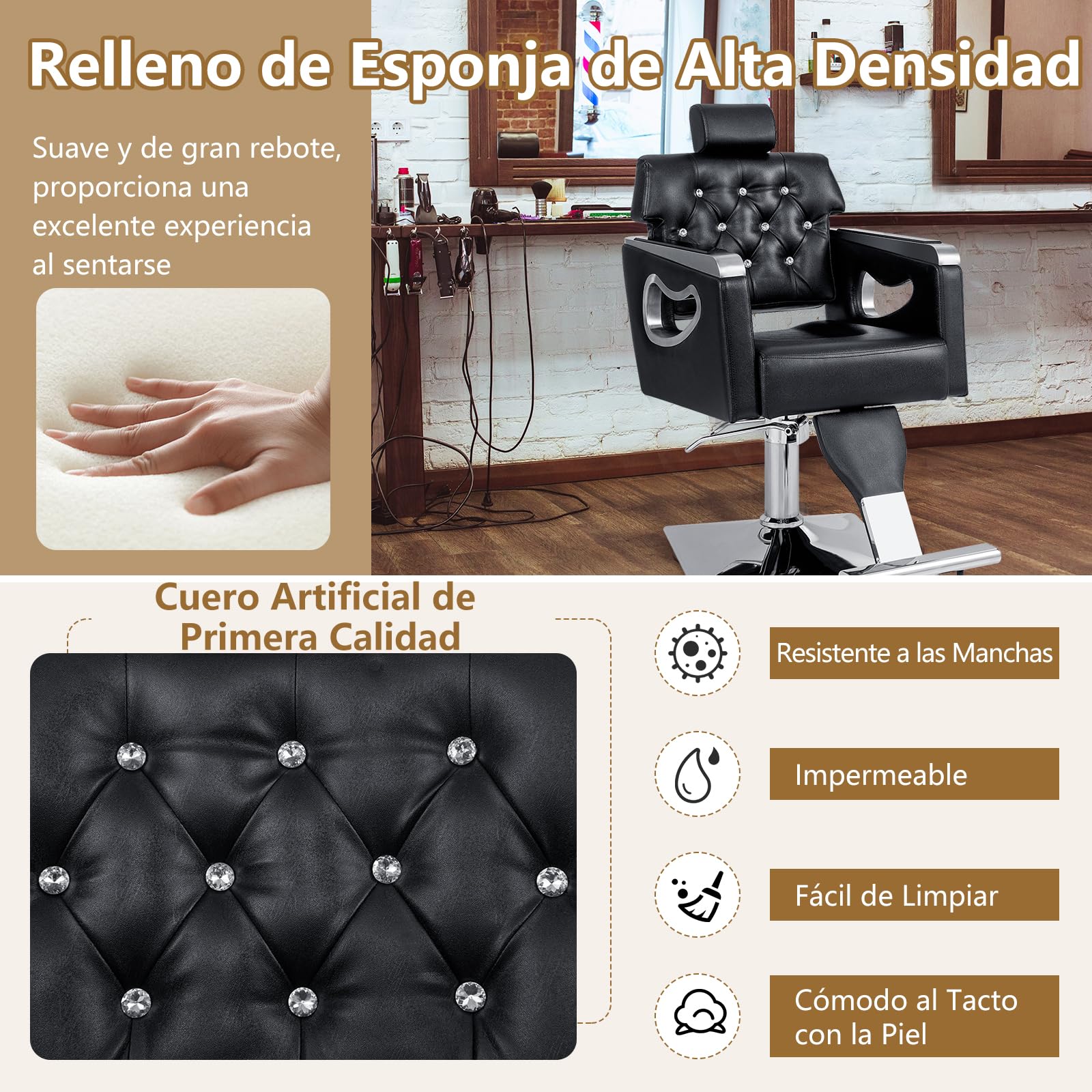GOPLUS Silla Reclinable para Peluquería Goflame, Sillón Vintage con Bomba Hidráulica, Respaldo+Reposacabezas Ajustables, Giro 360°, para Maquillaje y Tatuajes