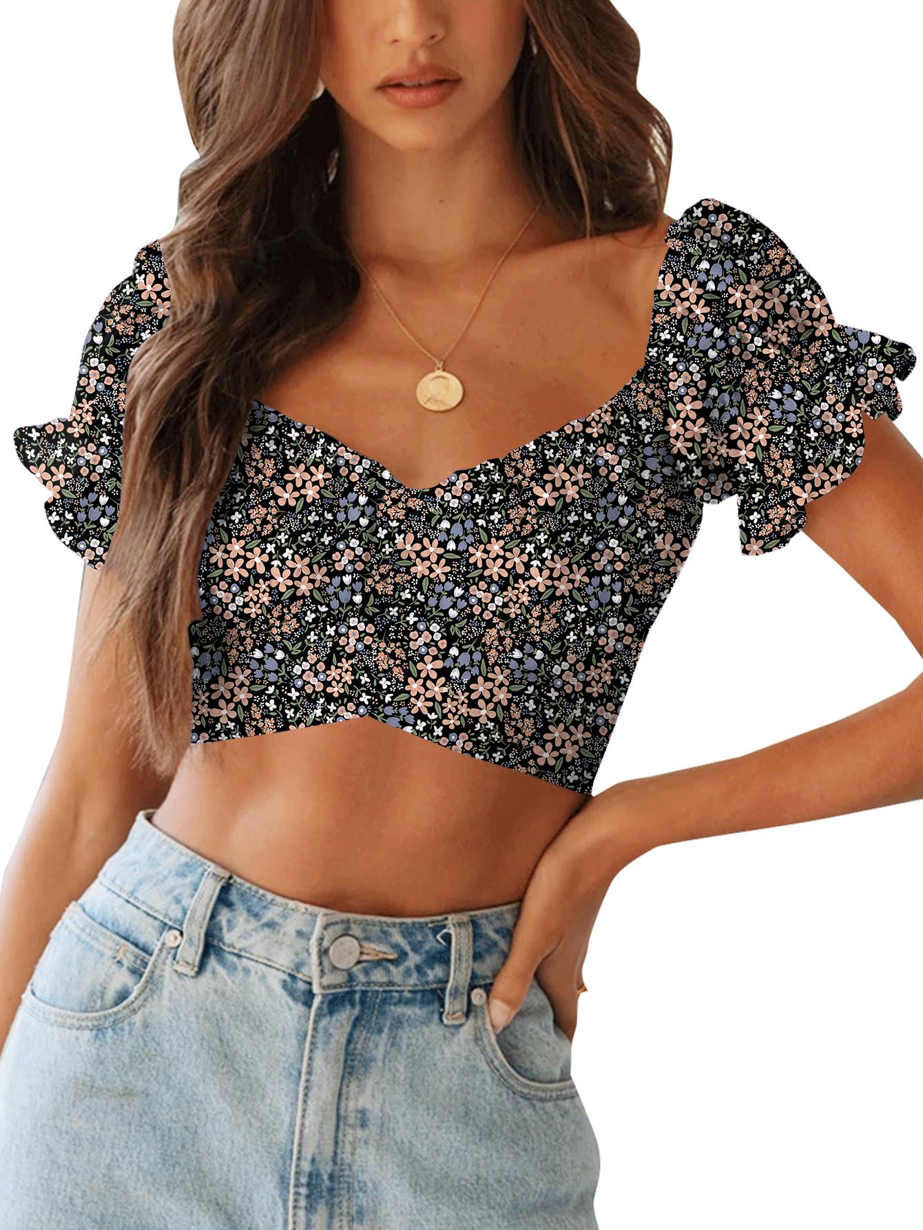 LYANER Women's Puff Short Sleeve Y2k Crop Top