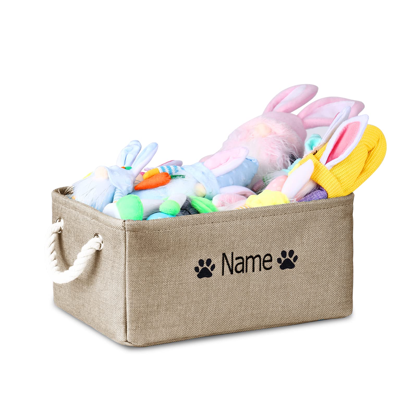 NGTSFLY Dog Toy Storage Basket/Bin with Personalized Embroidered Pet Name - Collapsible Pet Storage Bins Rectangle Organizer Basket for Dog Toys, Clothing, Blankets, Food & Accessories (large, Linen)