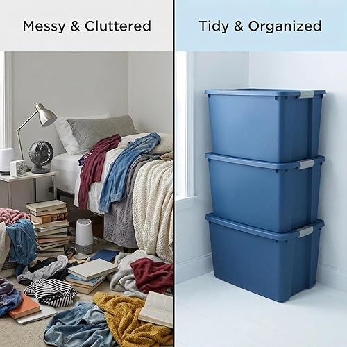 Miniatura 5 de (2 unidades) Contenedores de almacenamiento grandes de 34 galones con tapas de pestillo, no transparentes, grandes, resistentes, para organización