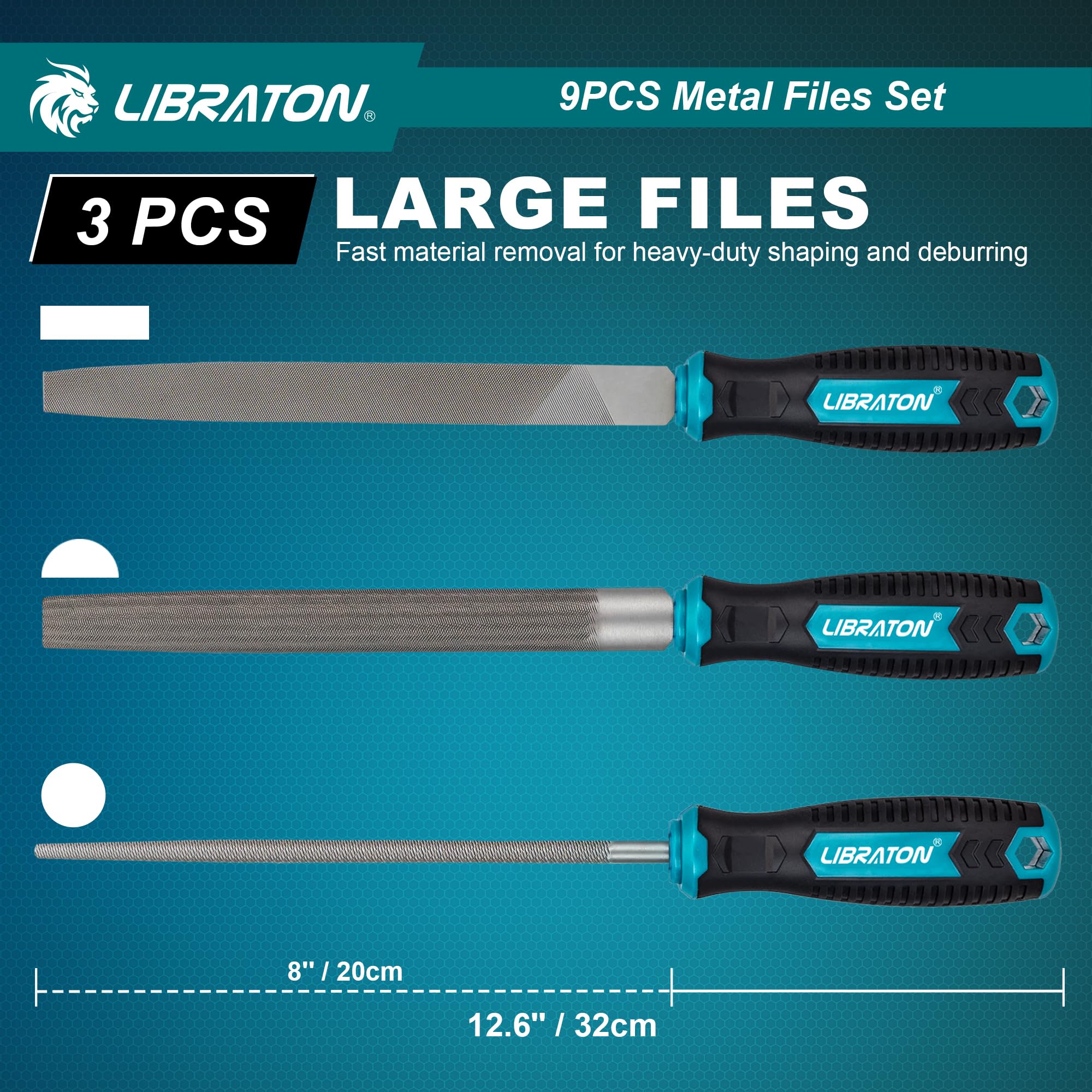 LIBRATON Juego de Limas de Metal 9PCS, con Limas de Aguja, Lima Plana/Media Caña/Redonda, Juego de Escofinas para Madera, Limas de Precisión para Metal, Madera, Plástico, Manualidades