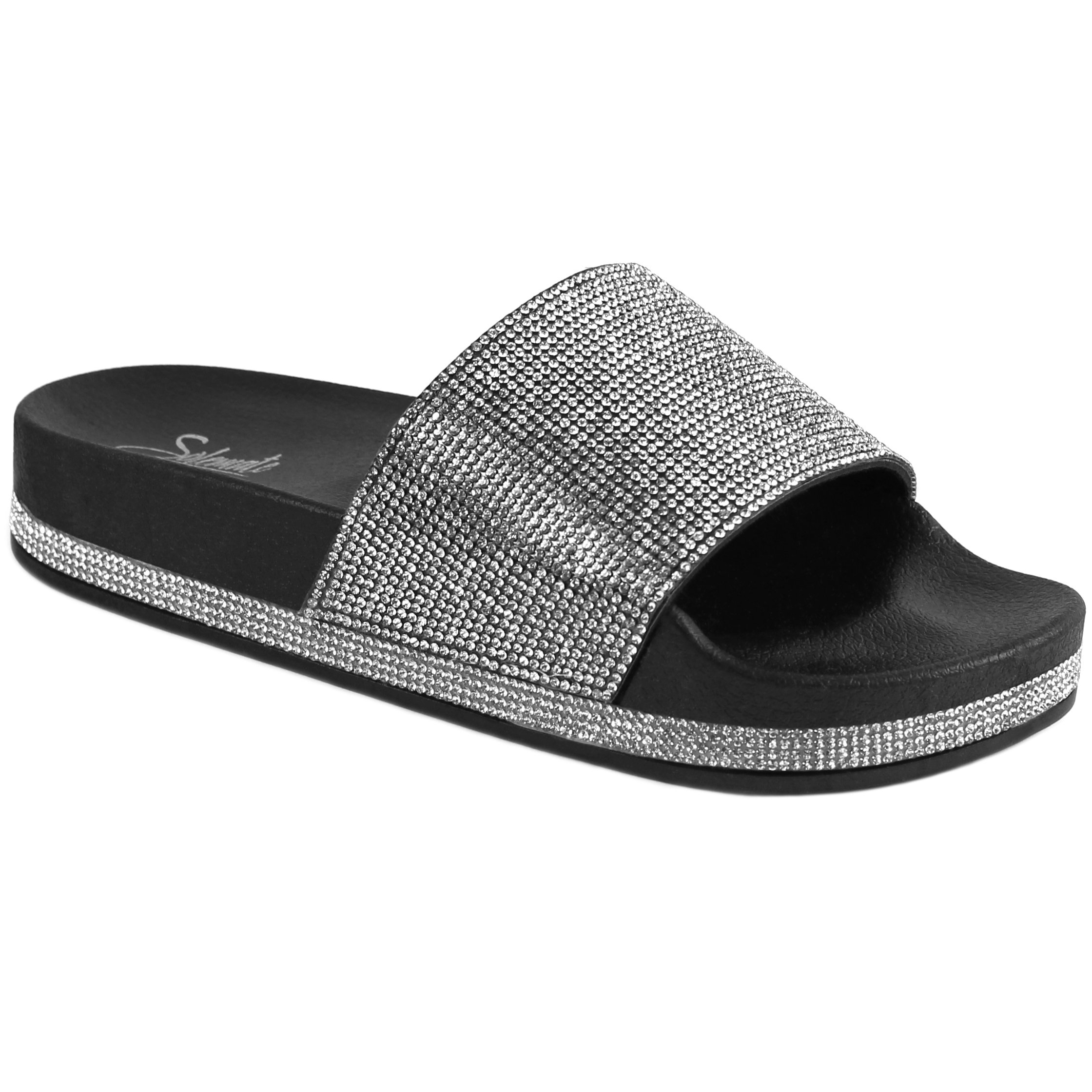 CLOVERLAYWomen’s Slide Sandals Rhinestone Glitter Platform Slides Sandals Slippers