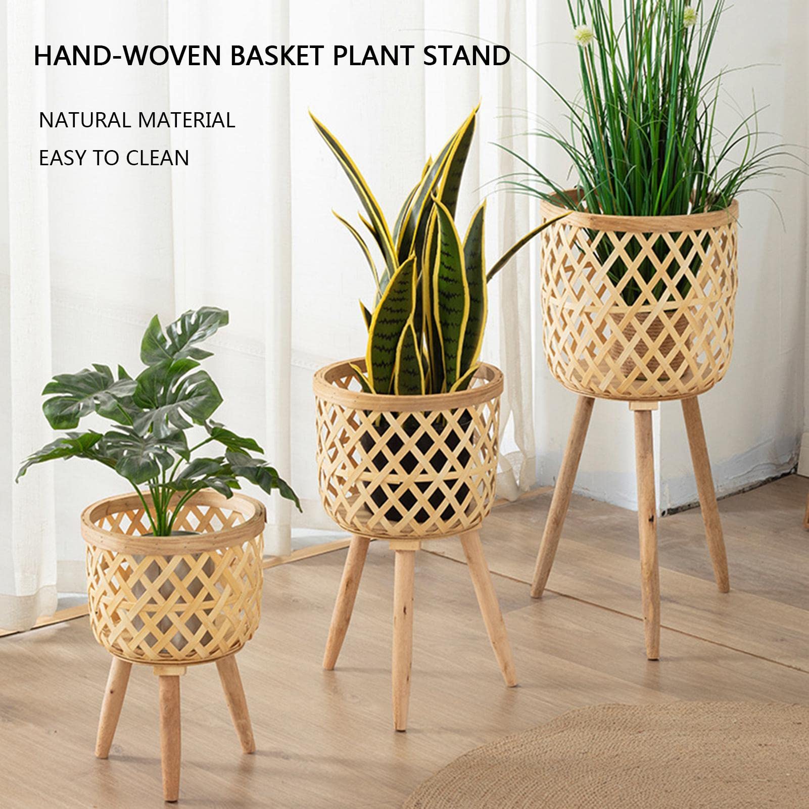 Cesto per piante da interno intrecciato a mano con gambe robuste, moderno vaso da fiori rustico per soggiorno, patio, balcone, elegante fioriera per decorazione domestica e esposizione di piante