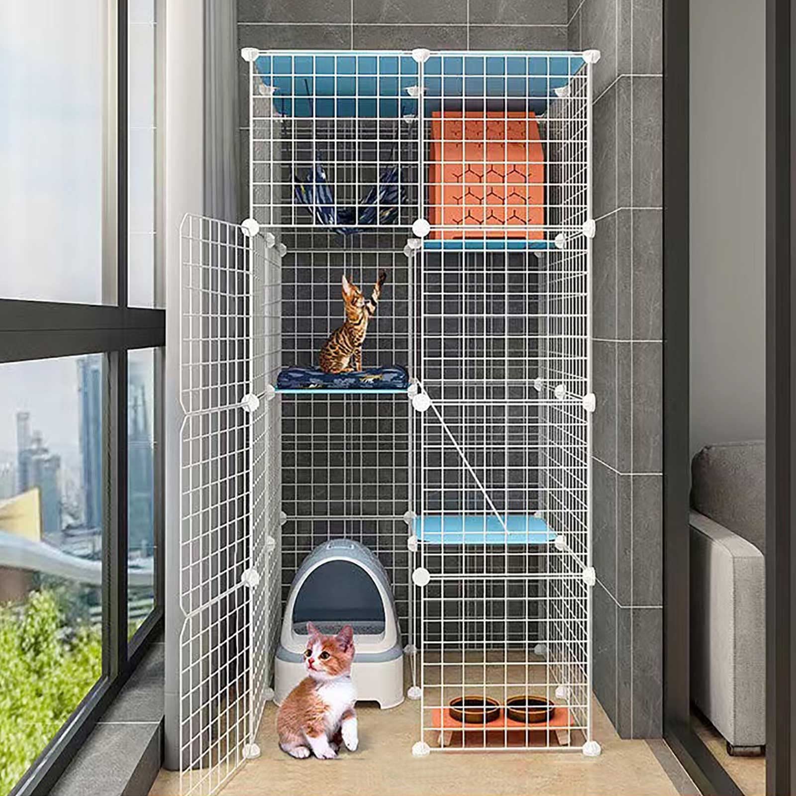 Grande gabbia per gatti da interni, staccabile, in metallo, per furetti, furetti, animali domestici, con rampa, scaletta, amaca e letto, ideale per 1-4 gatti