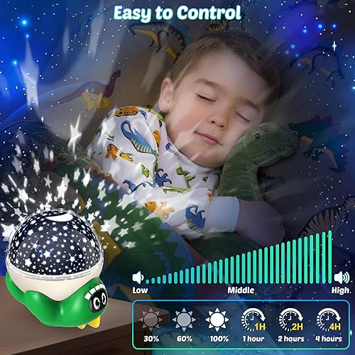 Miniatura 5 de Proyector de luz nocturna de dinosaurio para niños, juguetes de dinosaurios verdes para niños, luces nocturnas de estrellas con música y