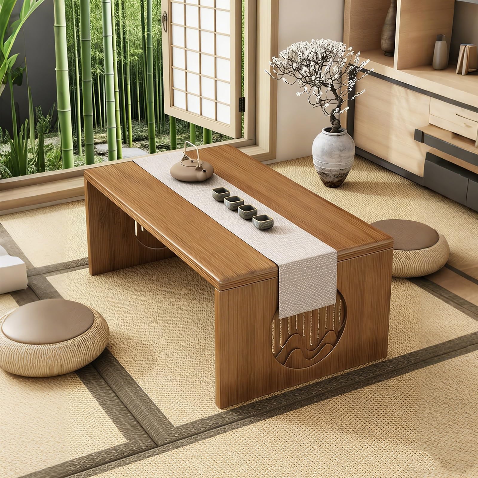 Table basse japonaise pliable petit bureau discret de sol pour petit espace