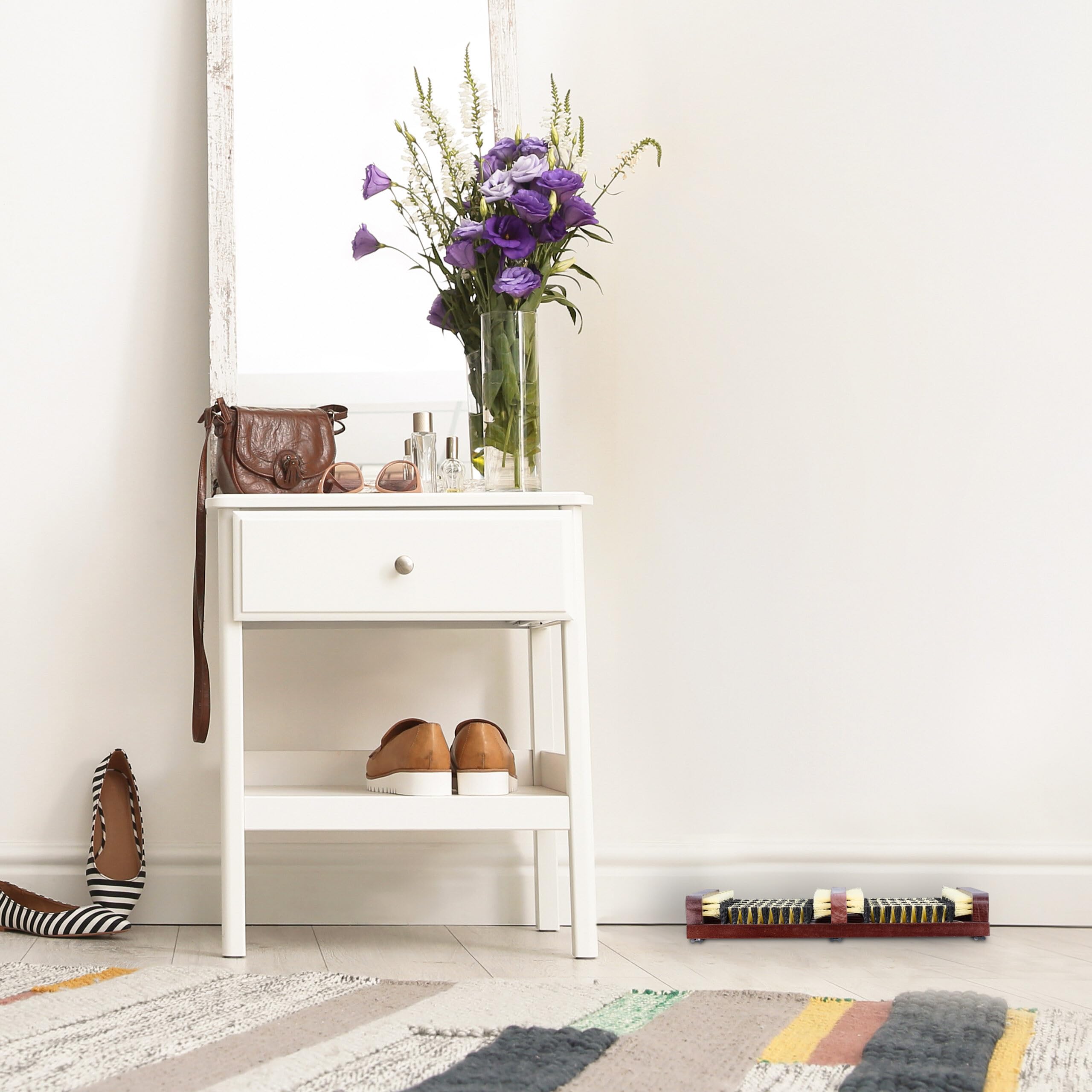 Relaxdays Pulisci Scarpe Ingresso con Spazzole Pulizia Sneaker e Suola Stivali, Tappetino con Setole Dure, Marrone Beige
