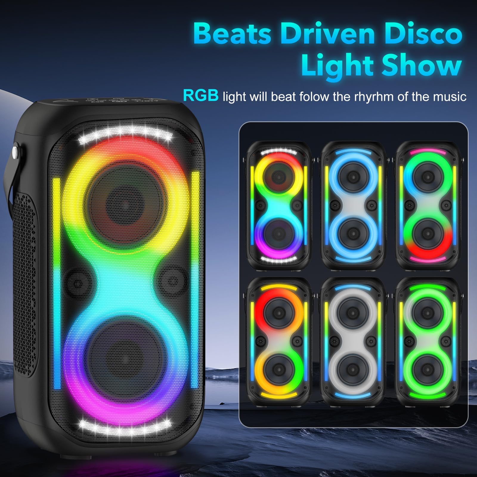 Bluetooth Altavoz 160W Fuerte inalámbrico Boombox portátil Grande Potente bajo Profundo Sonido TWS Grandes Altavoces de Fiesta al Aire Libre con Luces led de subwoofer