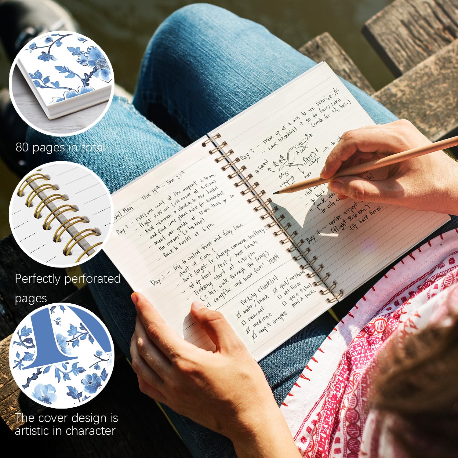Spersonalizowany notatnik Chinoiserie – inicjał R | Notatnik do dziennika, prezenty z monogramem dla kobiet, nastolatek, niestandardowy dziennik, spiralny notatnik w linie College 5,5 x 8,3