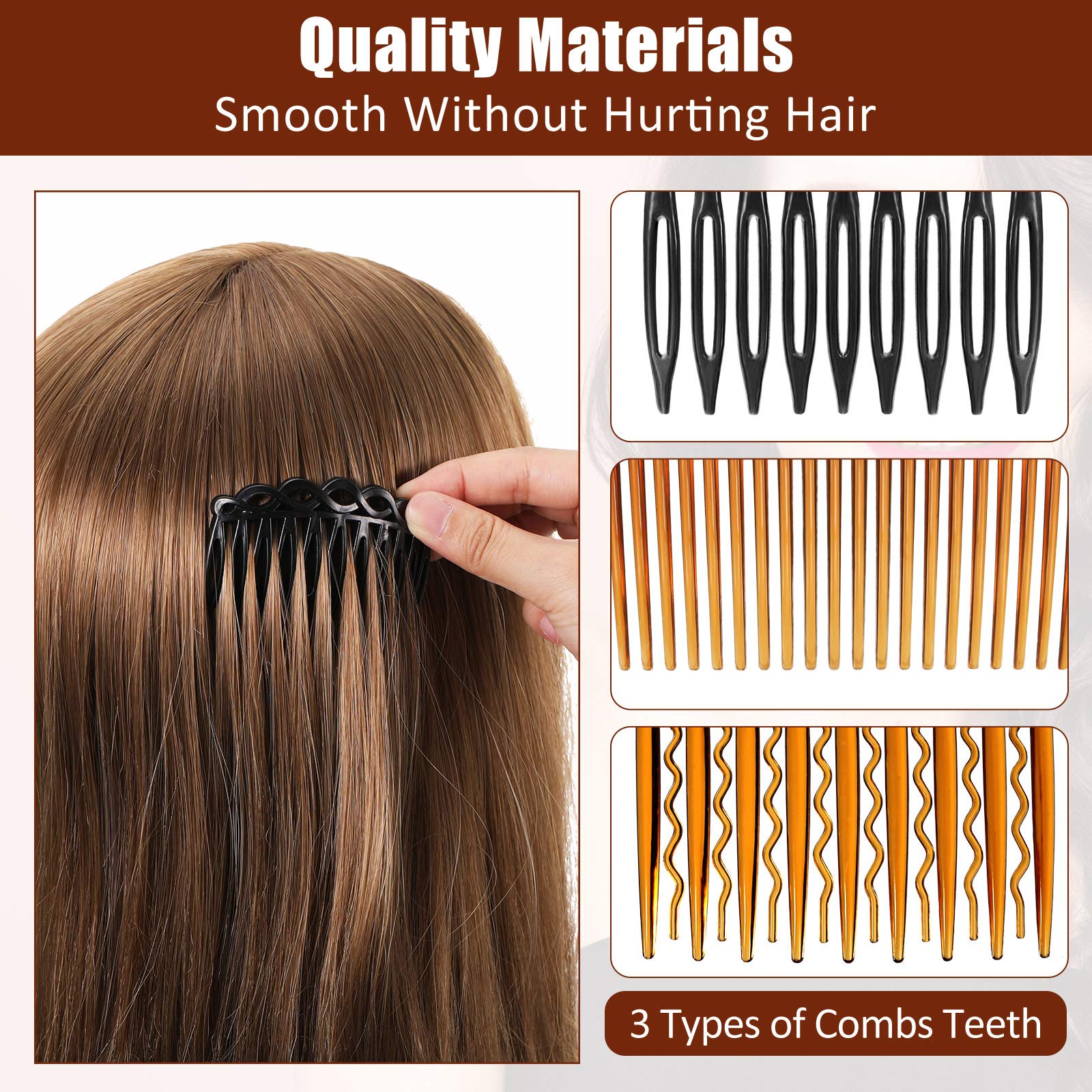 Juego de 24 peines laterales franceses para el cabello, accesorios de plástico para mujeres (9/11/15/16/17/23 dientes laterales) 3
