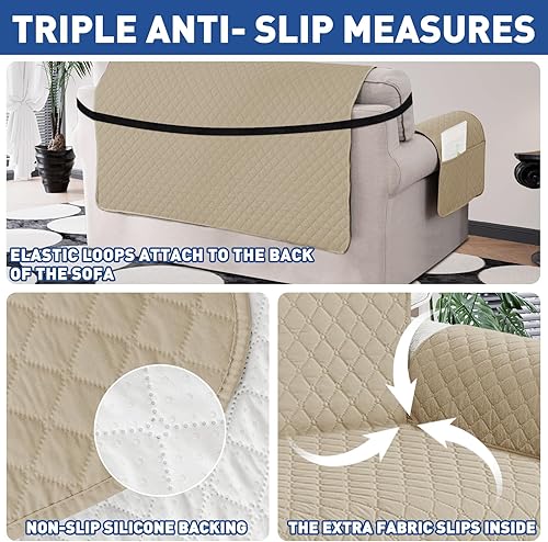 Vista 35 de XINEAGE Funda reclinable resistente al agua, fundas para sofá reclinable de 3 asientos con bolsillos, funda protectora acolchada gruesa para perros