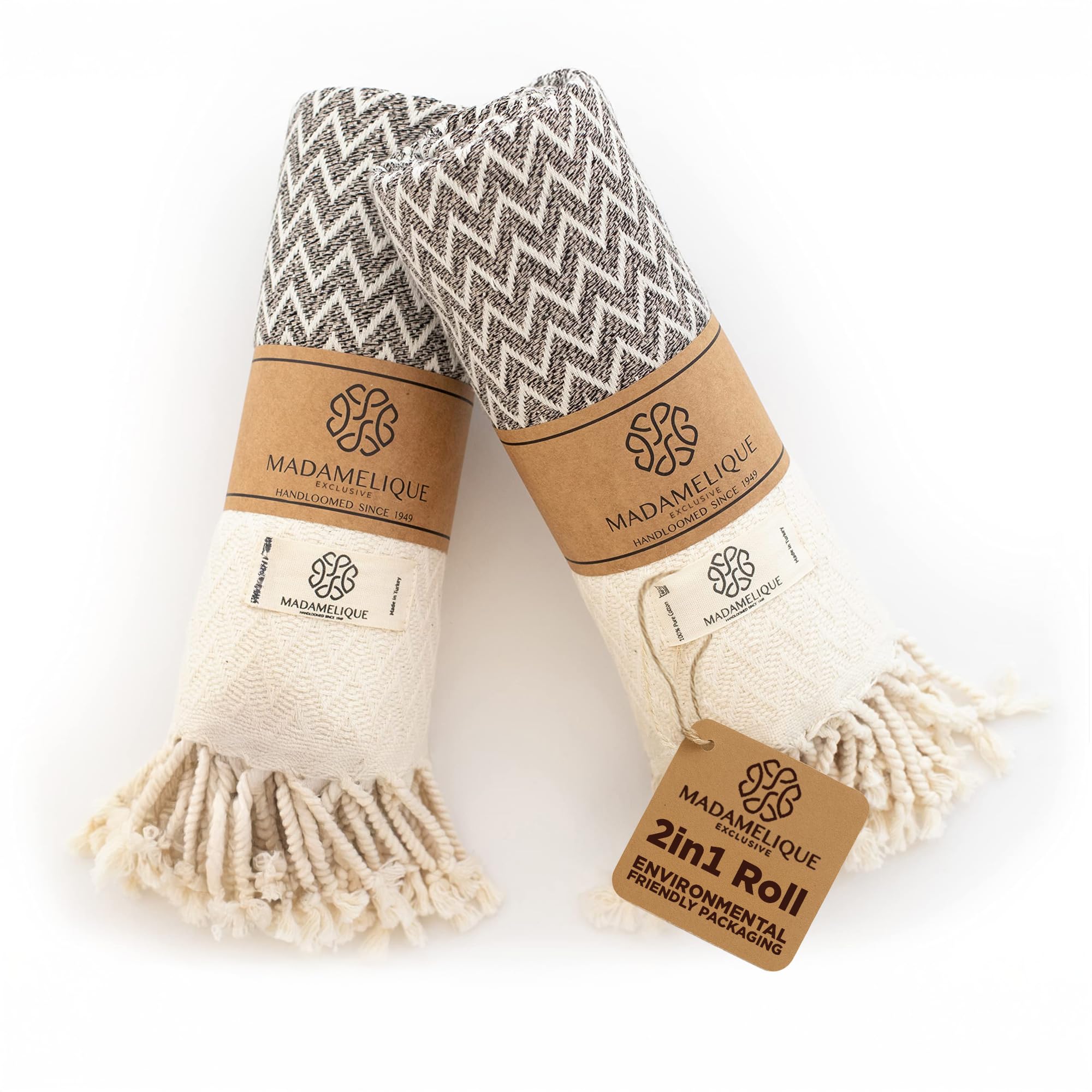 Madamelique Exclusive Hand Towels Set of 2-18 x 40 Inches - Decorative Bathroom Peshtemal Towel for Hand, Face, Hair, Yoga, Tea, Dishcloth, Kitchen