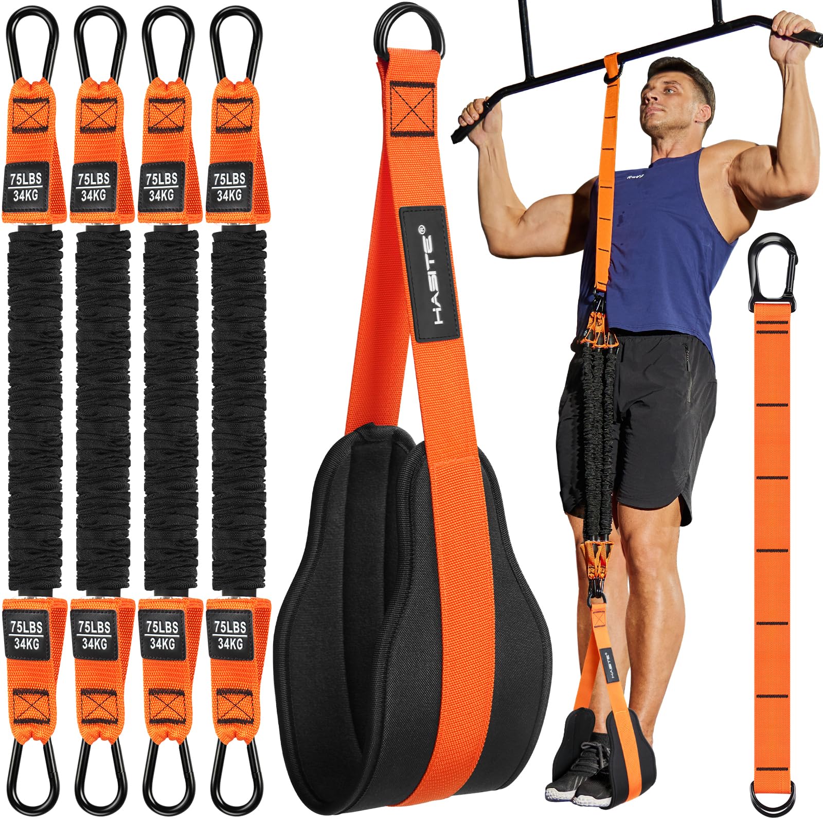 Pull Up Assistance Bands Set - 4 Heavy Duty Resistance Bands 300lbs, Adjustable Weight/Size with Footrest for Home Gym Strength Training
