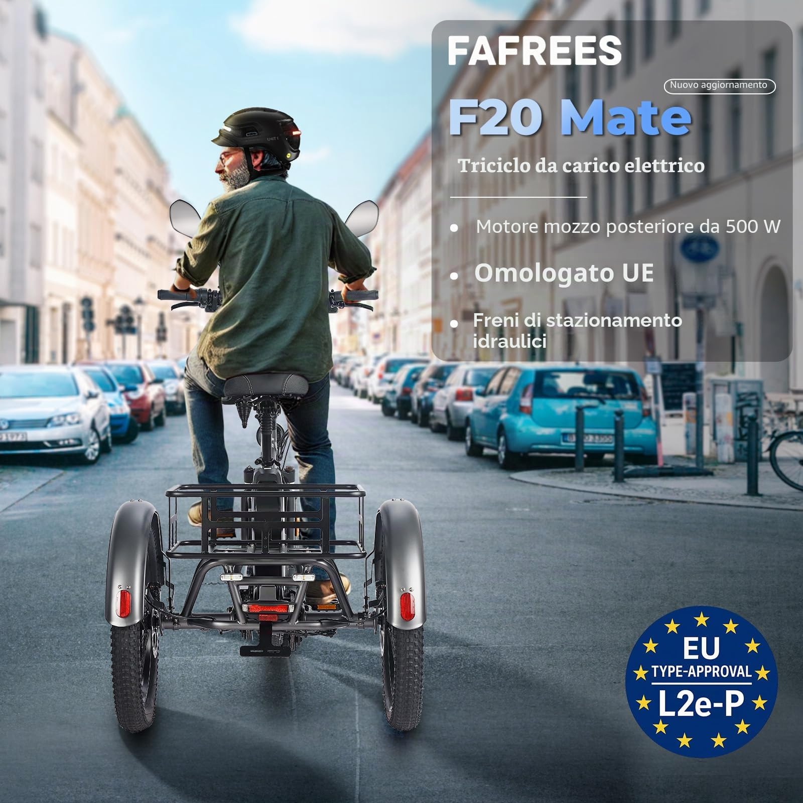 Fafrees F20 Mate Triciclo Elettrico per Adulti Batteria 48V 21Ah 20 Pollici Omologato Bicicletta Elettrica Pieghevole 180kg, Pieghevole A 3 Ruote 65N.m, Freni a Disco Idraulici