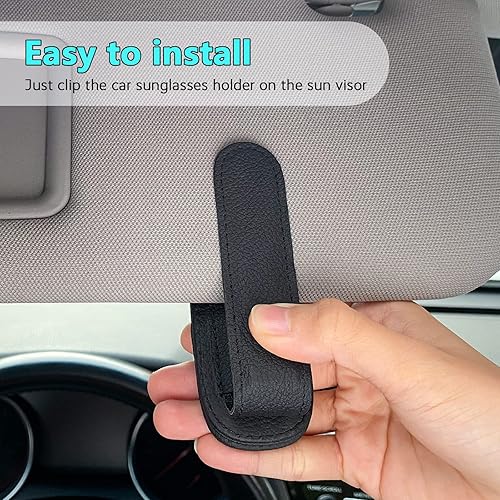Miniatura 4 de Soporte de gafas de sol para visera de automóvil, clip magnético de cuero para colgar gafas para automóvil, accesorios de visera cuadrada para