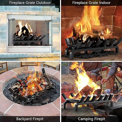 Miniatura 4 de Rejilla de hierro forjado para chimenea de interior de 34 pulgadas de acero macizo para uso en exteriores Herramientas para crear un fuego de madera