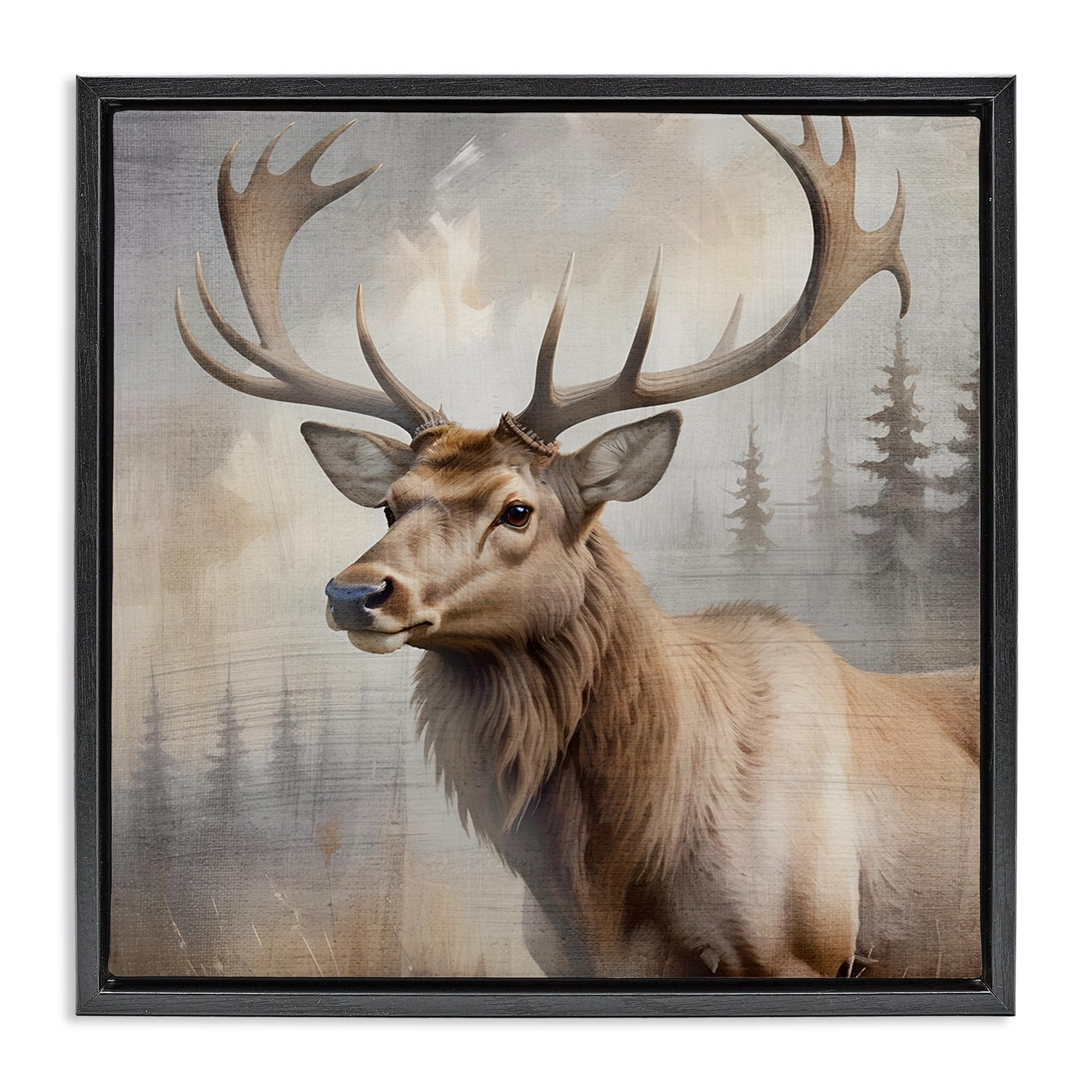Stupell Industries Jet Black (Matte) Graceful Forest Stag Wildlife, 24 X 24 Inch Canvas In Floater Frame