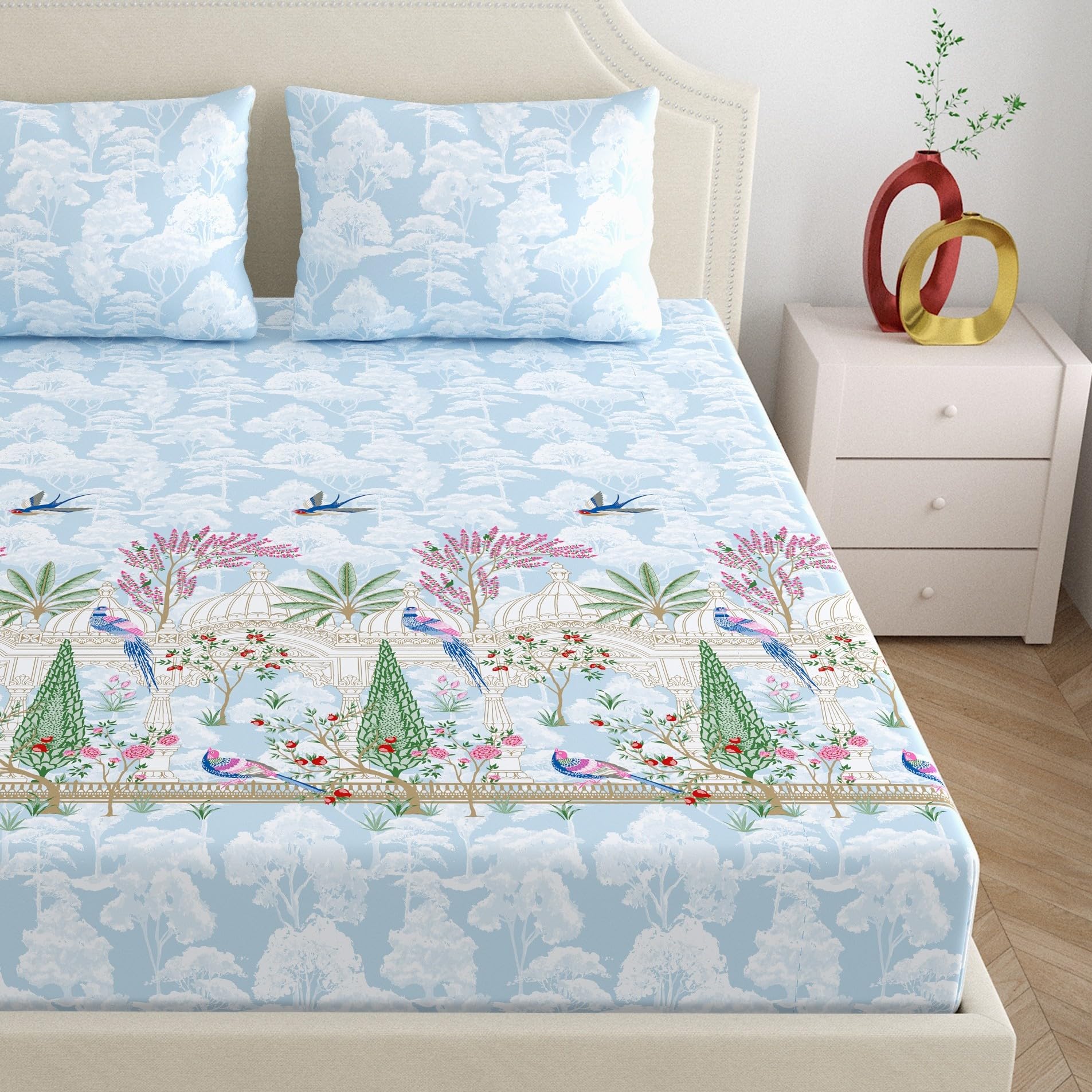 Home Ecstasy King Cotton Bedsheet Set - Light Blue -3