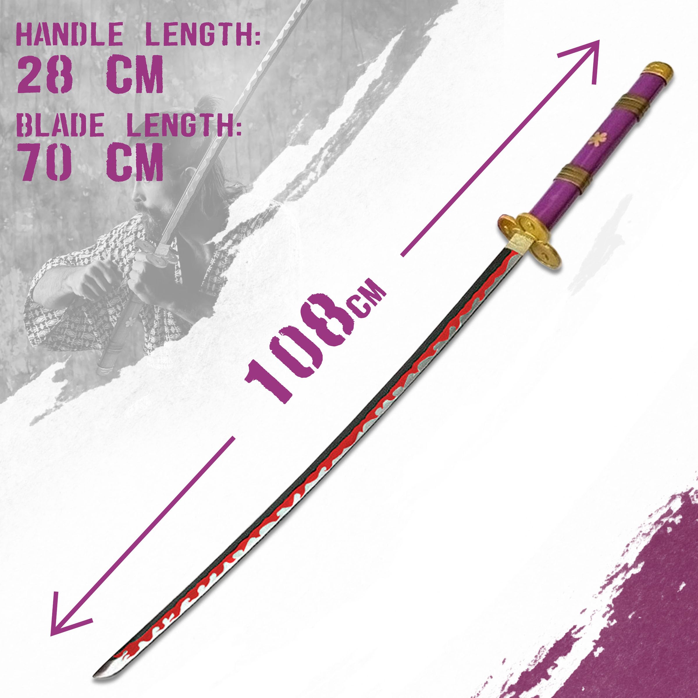 Sword Valley Kozuki Oden Yamo Schwert – Lila Anime-Katana (104 Cm) – Kohlenstoffstahl-Klinge Mit Gravur – Cosplay-Requisit