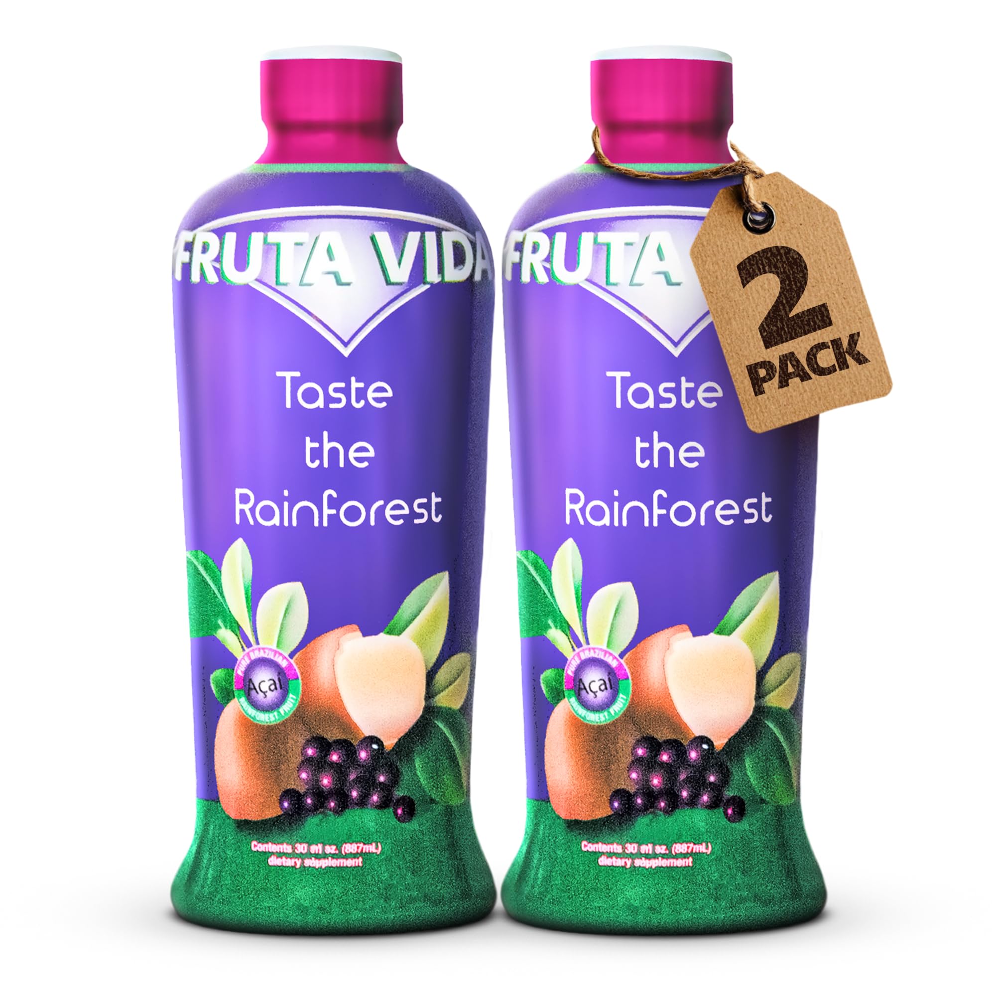 Fruta Vida – 2 Pack of 30 oz Bottles – Acai – Yerba Mate – Cupuacu Juice – by Pro Image International