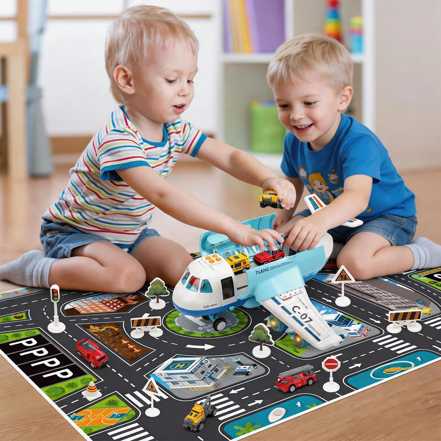 Avion jouet avec fumée, lumières et sons, jouet d'avion à friction avec mini voitures pour enfants, excellent cadeau de Noël pour garçons et filles Avion jouet avec fumée, lumières et sons, jouet d'avion à friction avec mini voitures pour enfants, excellent cadeau de Noël pour garçons et filles
