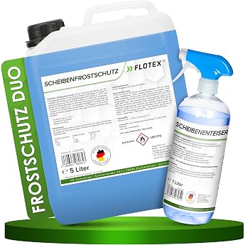 Flotex Windscreen Antifreeze 5 L & De-Icer Spray Car 1 L Highly Effective & No Scratching | Reliably Prevents Re-Icing | Fros