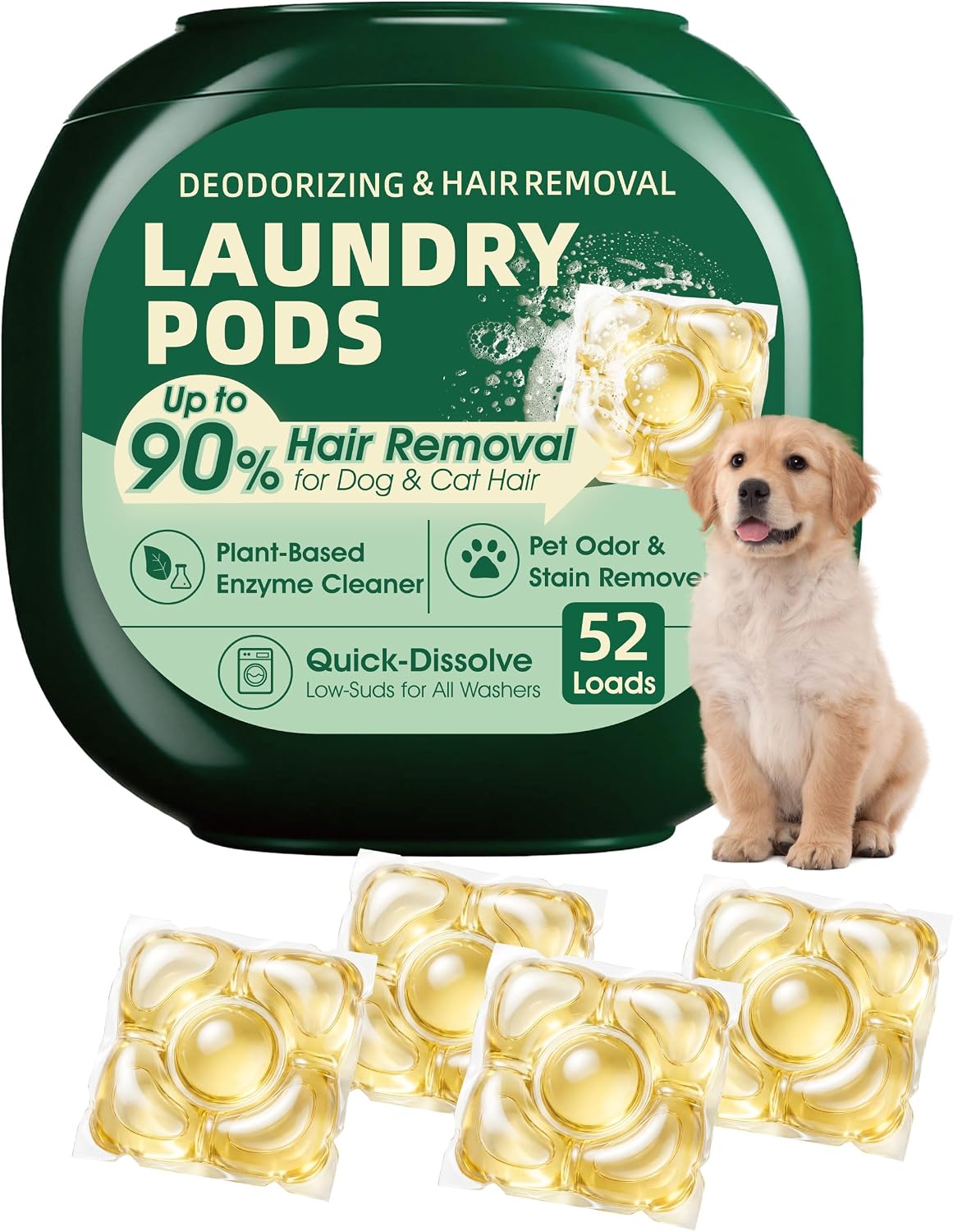 Pet Hair Remover Laundry Pods, Pet Odor & Stain Remover, 52 Loads