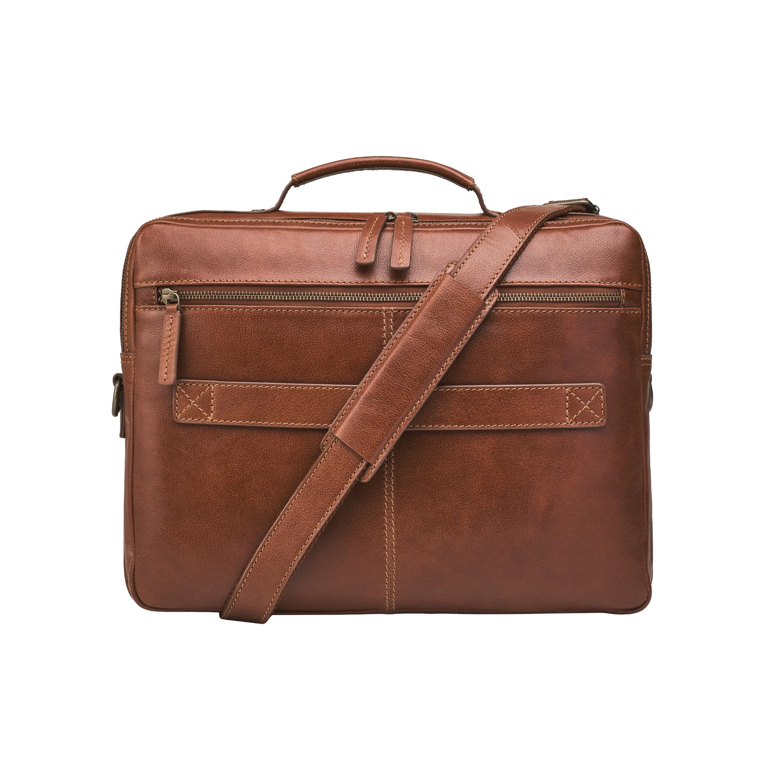 DRAKENSBERG Leder Aktentasche 'Silvio' für Herren, 2 Hauptfächer, kompakte, luxuriöse 16" Laptoptasche für Business, 14L