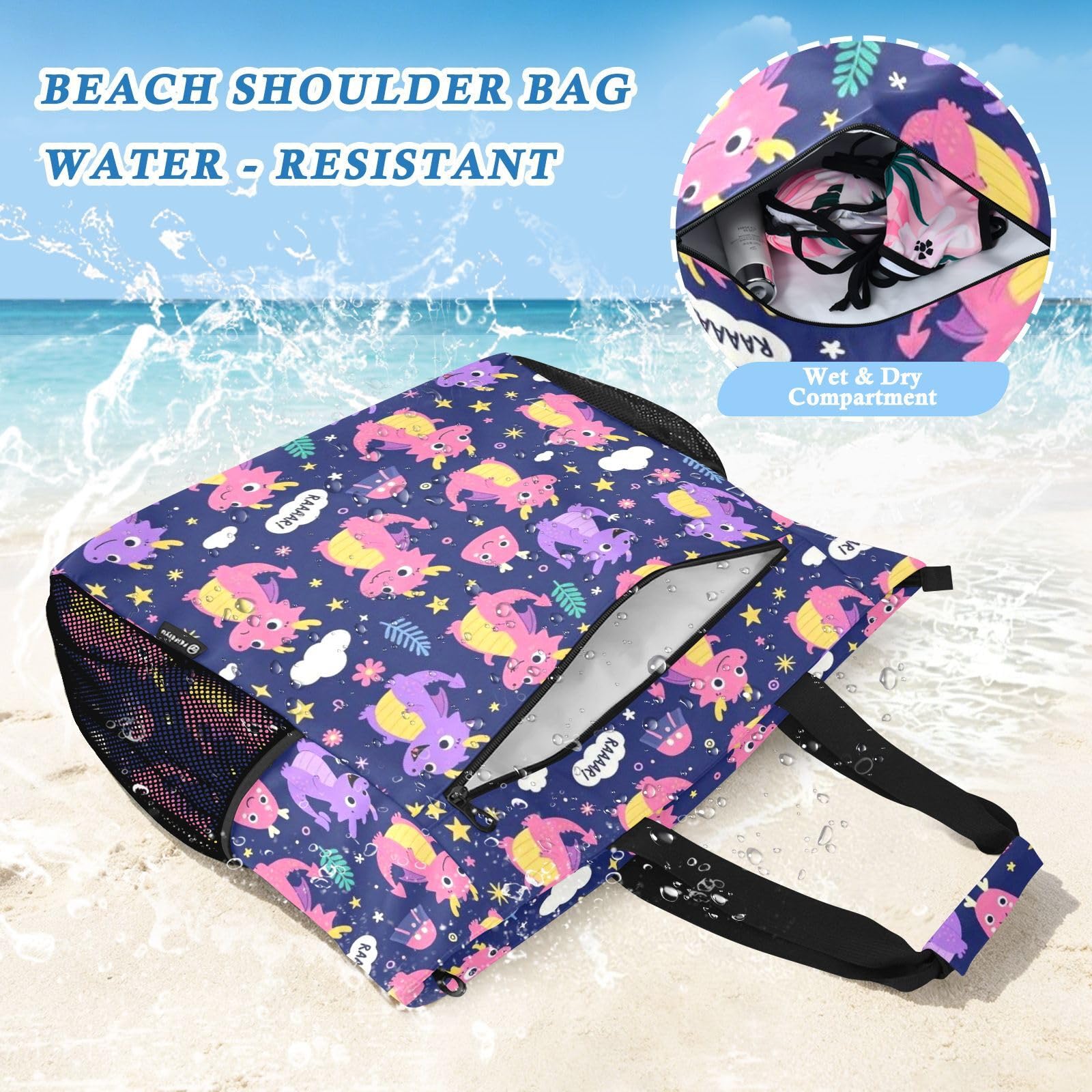 JUNZAN Versátil bolsa de playa con cremallera para almacenamiento de
