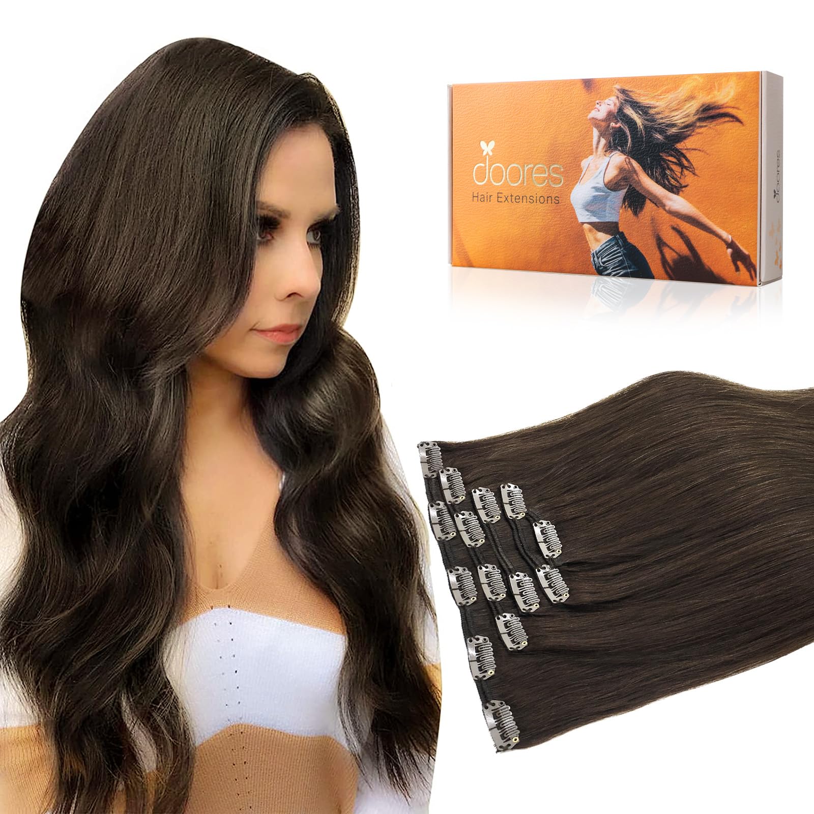 DOORES Clip in Extensions Echthaar Natürliche Echthaar Extensions