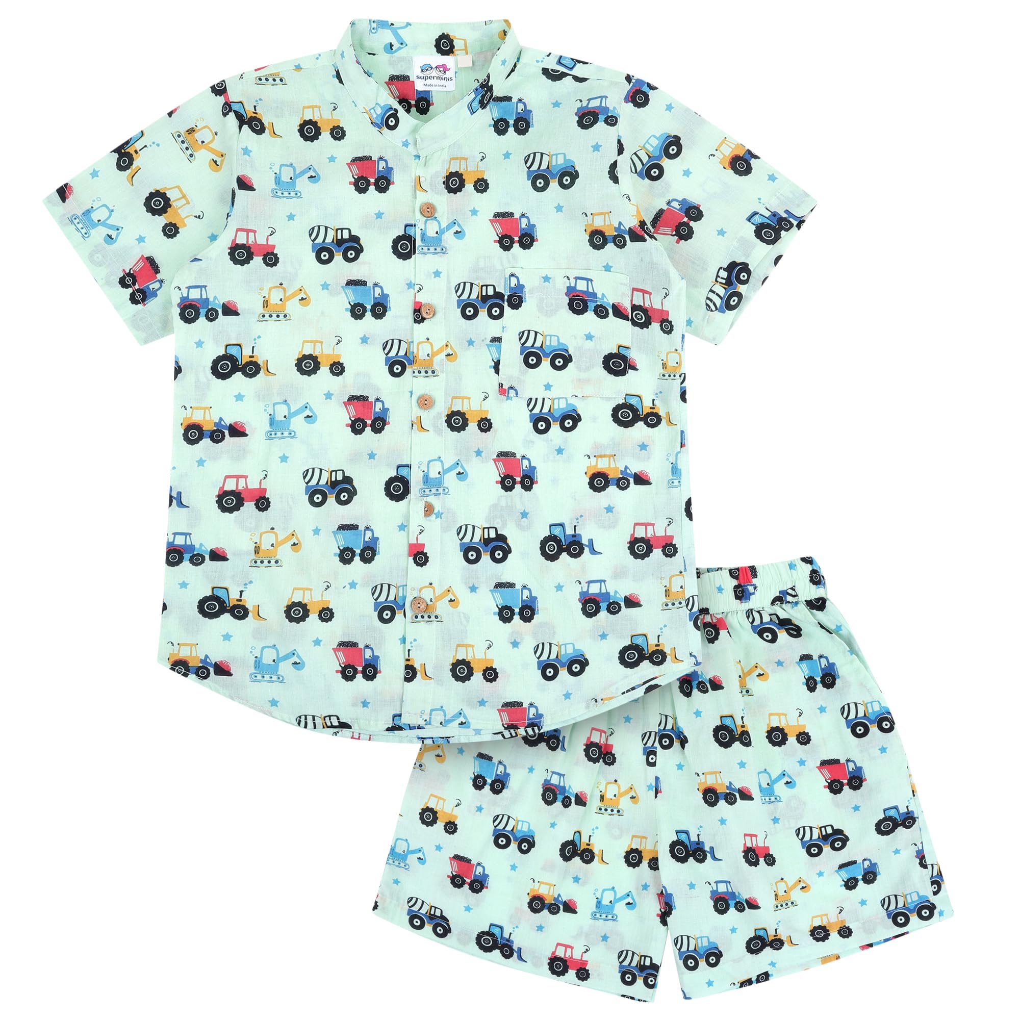 superminis Baby Boys Cotton Printed Shirt and Nikkar/Shorts Coordinated Set