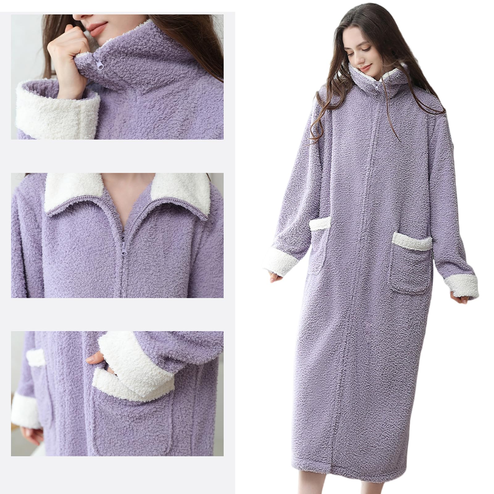 Batas de felpa con cuello delantero con, Gray XL