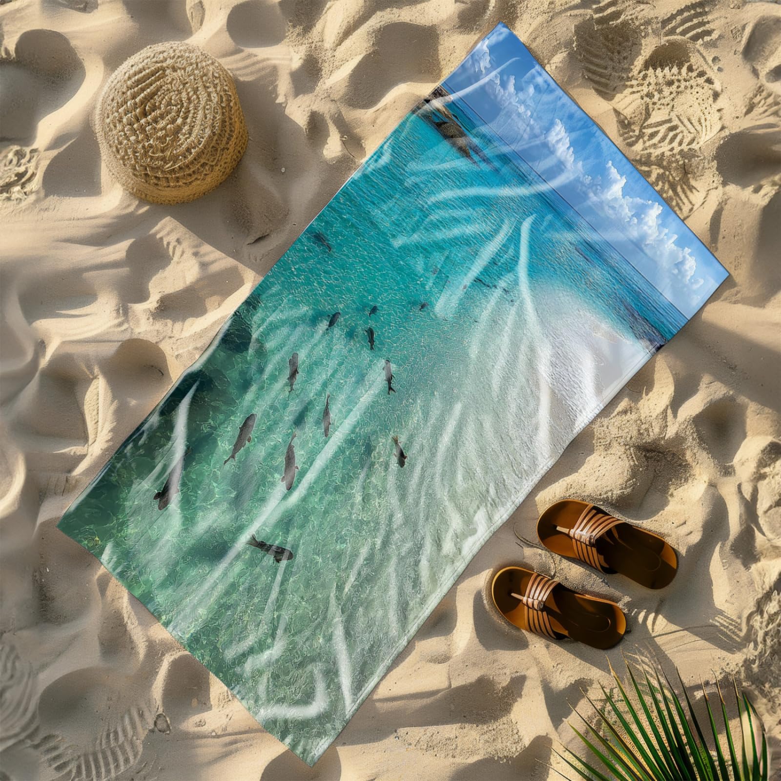 Beach Towel Black Fish Ocean Microfibre Towel for Women Men,Gym Towel for Travel Swim Camping,Quick Fast Dry,Travel Essentials,Swimming