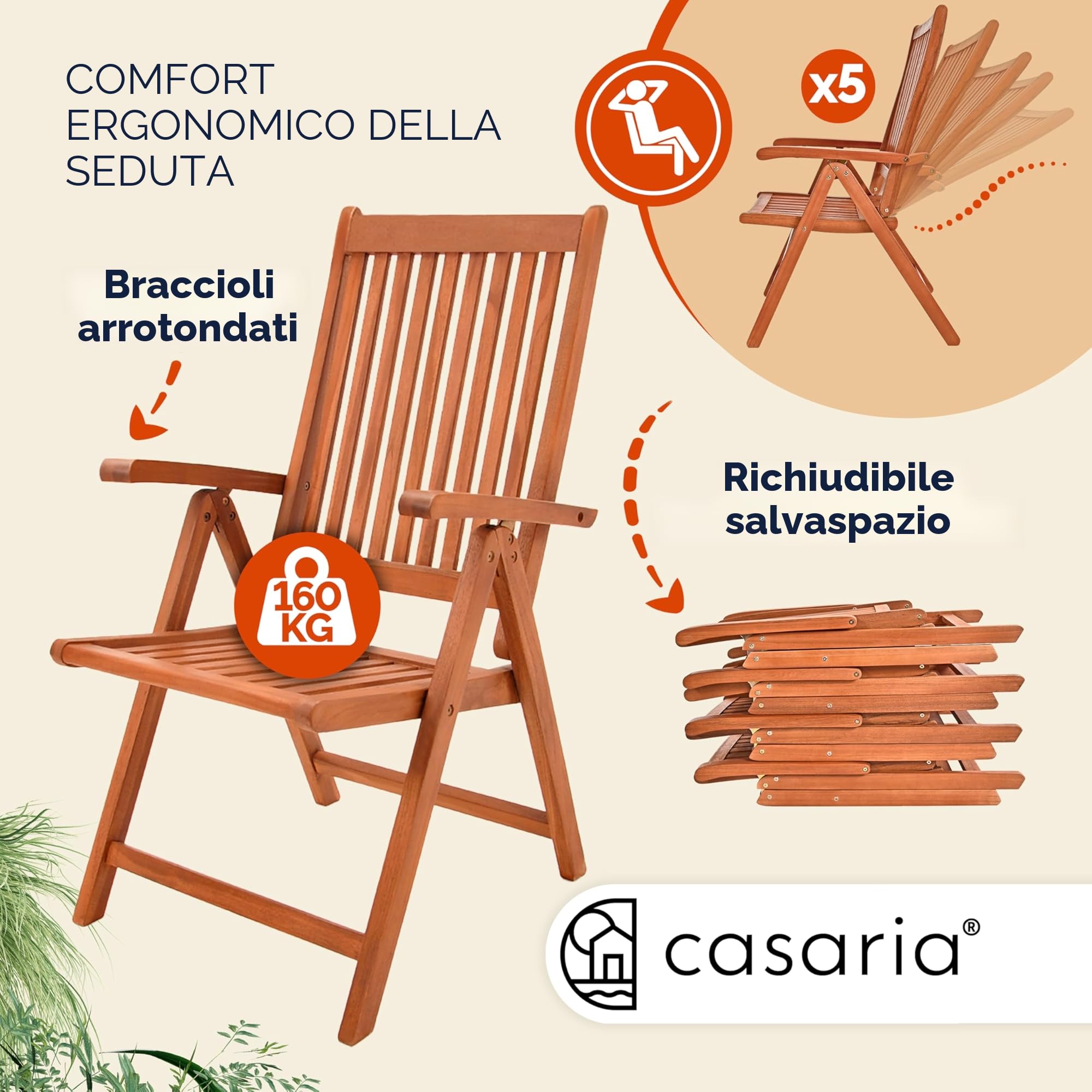 Casaria® Zestaw mebli ogrodowych z drewna eukaliptusowego 6 krzeseł składanych ze stołem FSC 7 części