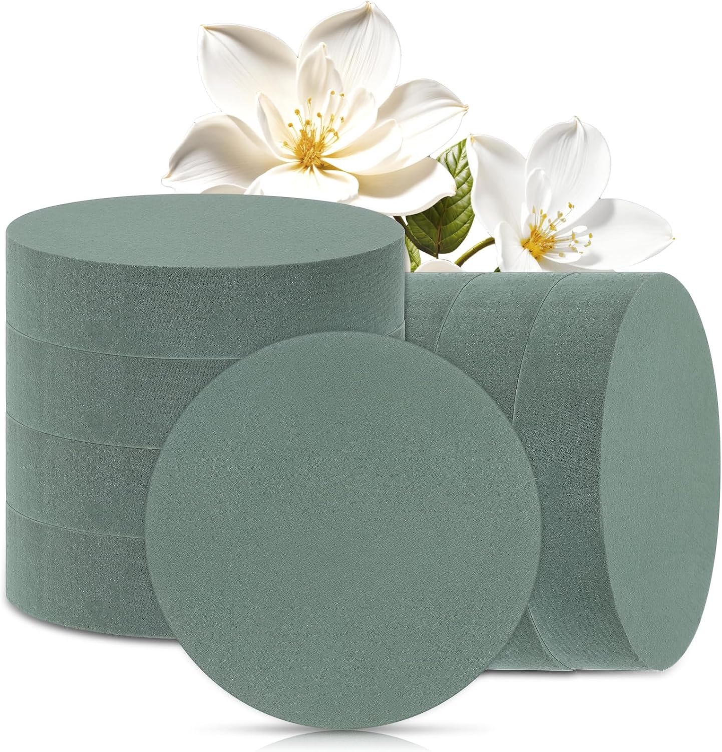 Ptwola 12 Packs Round Floral Foam Blocks, 6” Dry Wet Flowers Plant Foam Florist Supplies for Fresh Artificial Arrangement DIY Arts Crafts Wedding Aisle Birthdays Home Office Garden Party Decorations