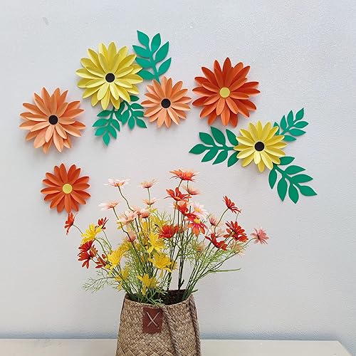 Miniatura 6 de Girasoles de papel con hoja para telón de fondo de boda, despedida de soltera, centros de mesa de boda, decoración de pared de guardería (naranjas