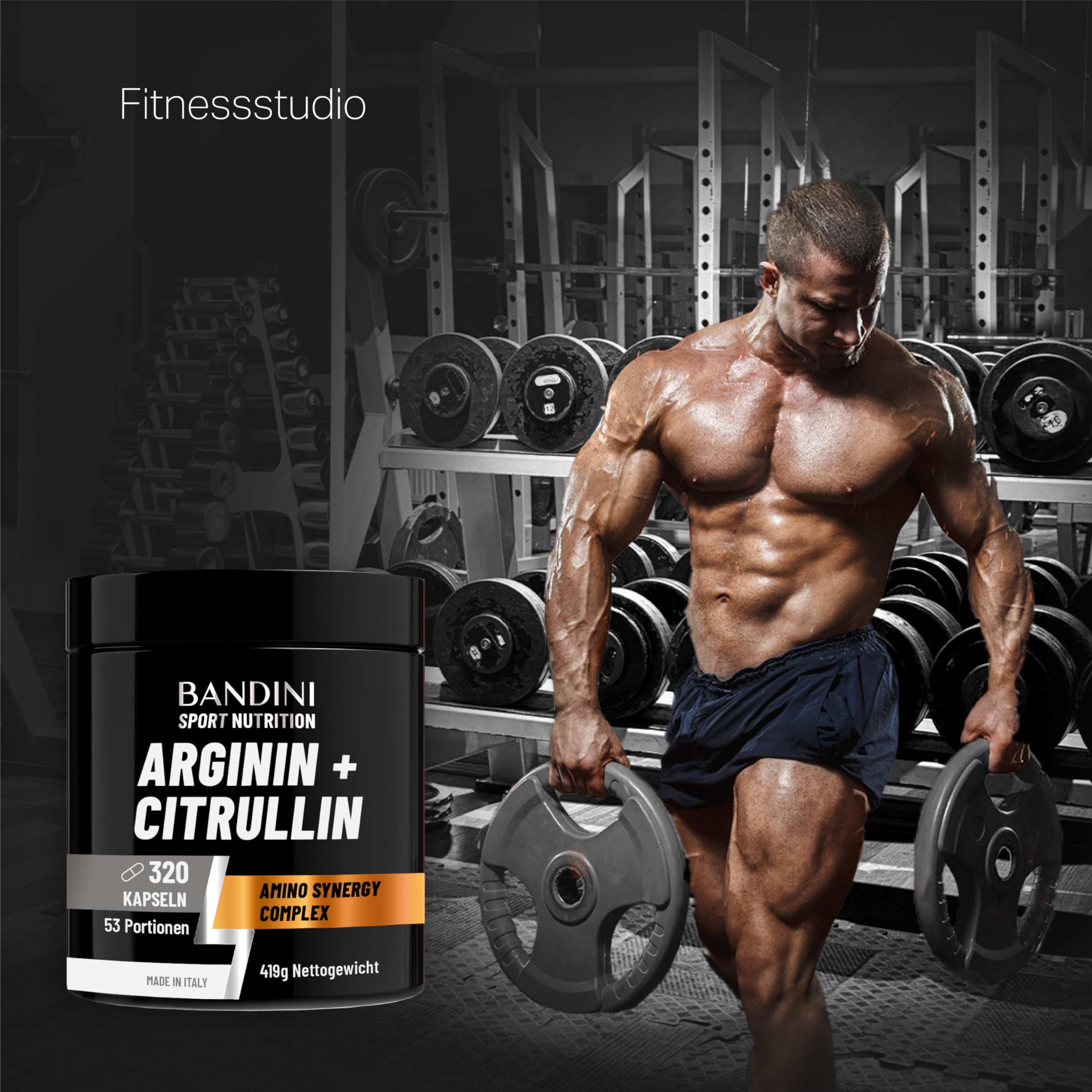 Bandini® L-Arginin + L-Citrullin 320 Kapseln (1100 mg pro Kapsel), Hochdosiert, Arginin + Citrullin Malat für Preworkout, Supplement für Fitnessstudio, Halb-Essentielle Aminosäuren, 50+ Tage Vorrat