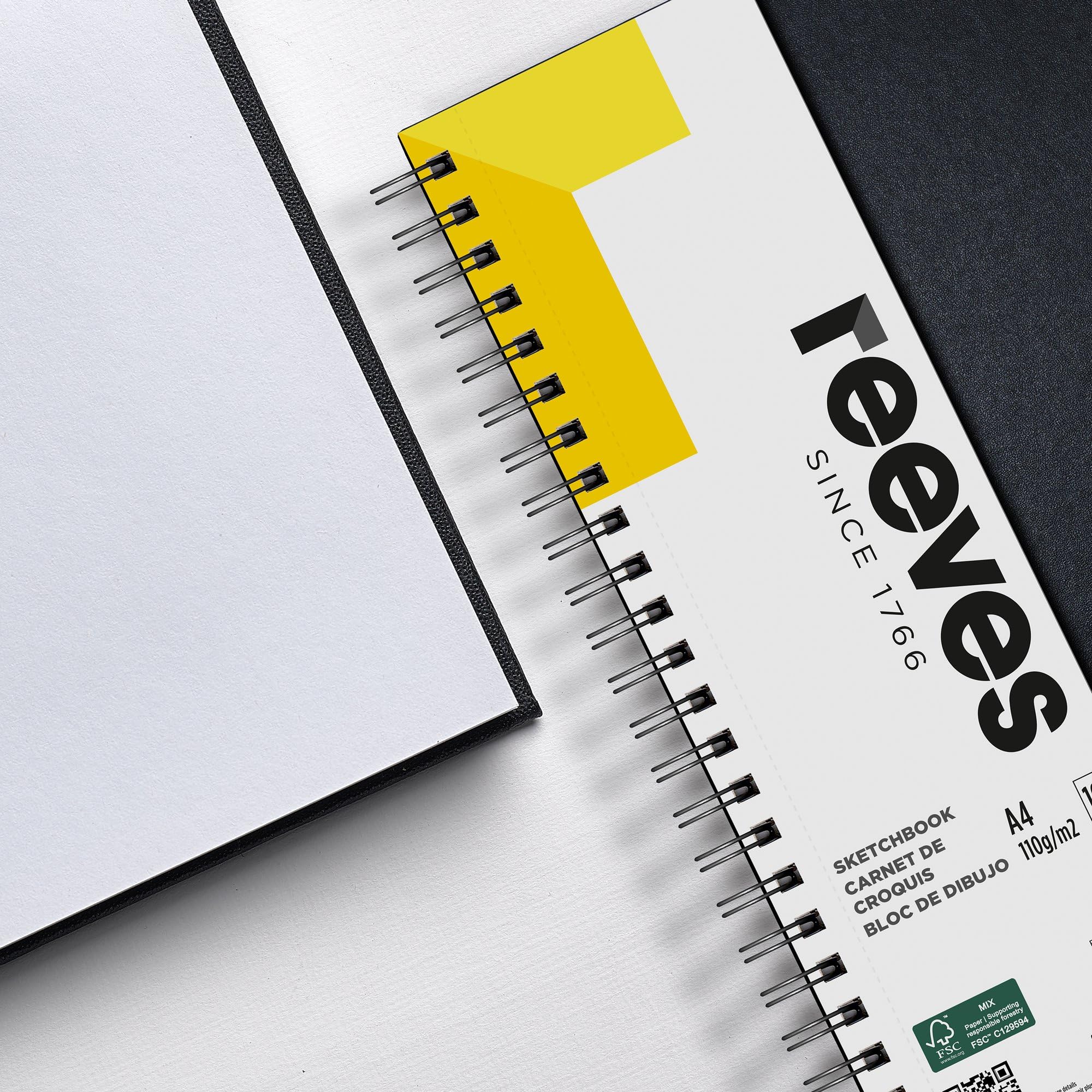 Reeves White Hardback Sketchbook - A4 Spiral Bound And Hardback Sketchbook With 80 Pages – Suitable For Beginners, Leisure And Recreational Users - For Use With Pencils, Pastels, & Markers