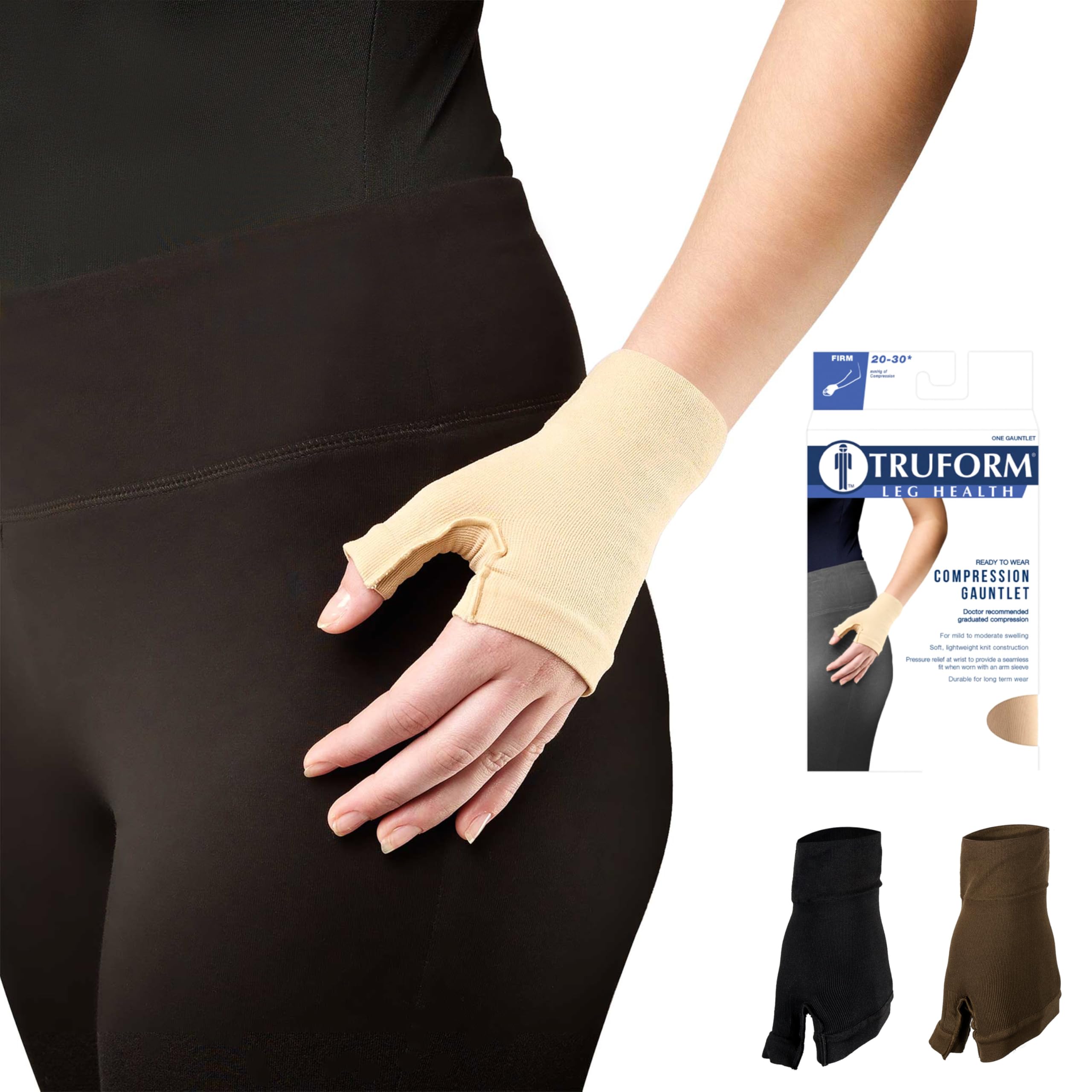 Truform Lymphedema Compression Gauntlet, 20-30 mmHg Post Mastectomy Support, Beige, Small