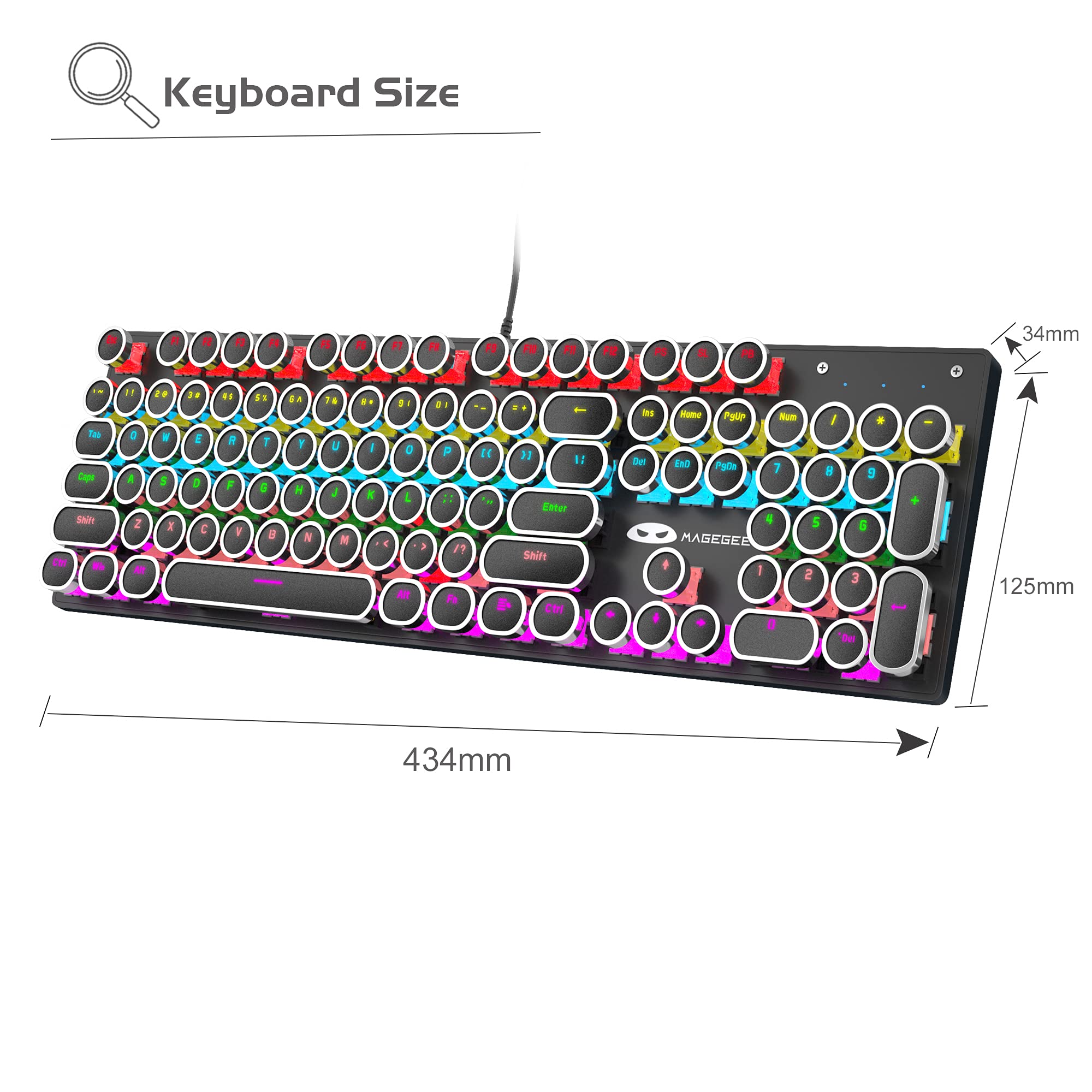 MageGee Typewriter Mechanical Gaming Keyboard, Retro Punk Round Keycap