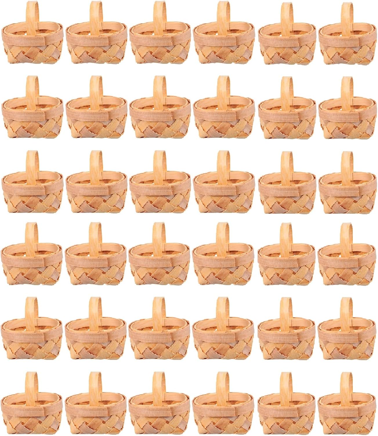 Cabilock 36pcs Mini Woven Baskets with Handles, Farmhouse Small Wood Wedding Candy Gift Storage Baskets for Wedding Party Favors Tree Hanging Ornaments Crafts