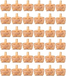 Cabilock 36pcs Mini Woven Baskets with Handles Farmhouse Small Basket Wedding Candy Gift Baskets Storage Basket for Wedding Party Favors Tree Hanging Ornaments Crafts
