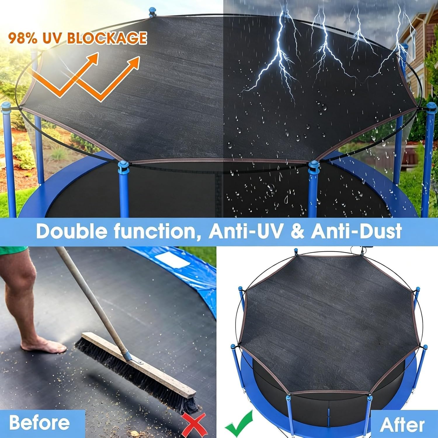 Trampolin Sonnenschutz, UPF 50+ Trampolin Sonnendach für 8 Stangen, Wasserdicht Windfest Outdoor Sonnenschutz Zubehör