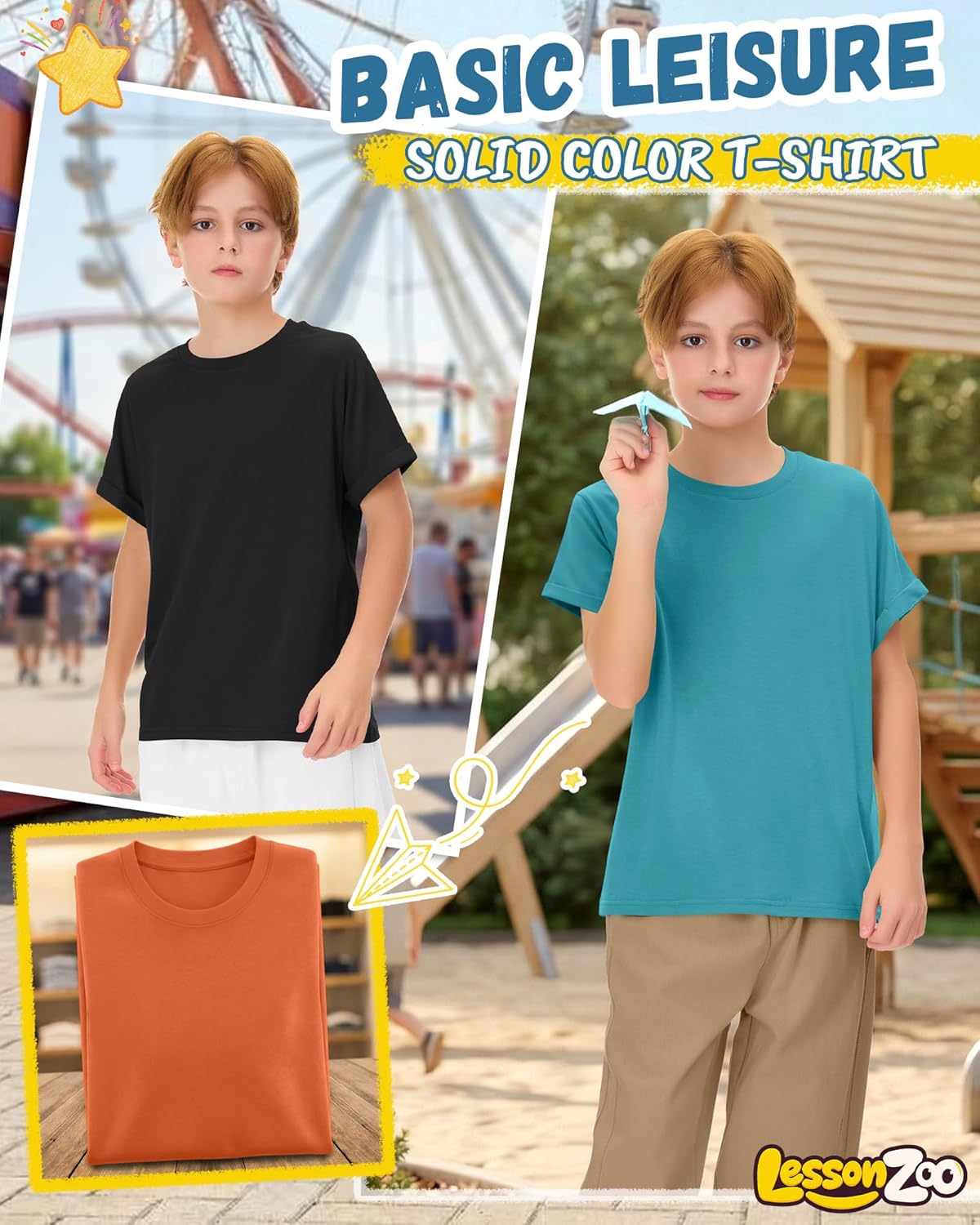 4 Pack Boys Short Sleeve Shirts Crewneck Kids Loose Fit Basic Casual Youth Soft Solid Plain Tees - Image 6