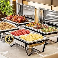 Vista 14 de IMACONE Juego de 6 Platos Calentadores de Buffet, Calentadores Rectangulares de Acero Inoxidable de 8QT y Conjuntos Calentadores de Buffet