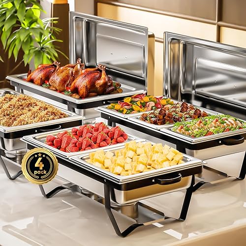 Miniatura 14 de IMACONE Juegos de Recipientes Calentadores de Buffet (Chafing Dish) de 2 Piezas, 8 Cuartos de Galón de Acero Inoxidable Rectangulares Chafers